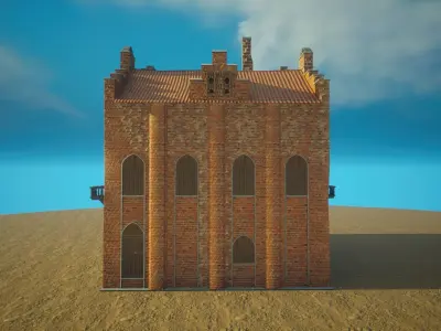 Medieval House library- interior and exterior design Low-poly 3D model
