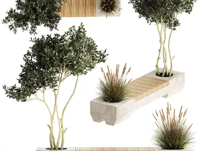 Bushes and tree for landscaping and urban environment 1145 3D model