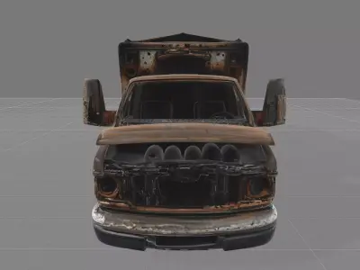Wrecked Ambulance Vehicle - Post-Apocalyptic PBR Game Ready Low-poly 3D model