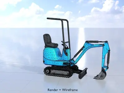 Mini-Digger blue Low-poly 3D model