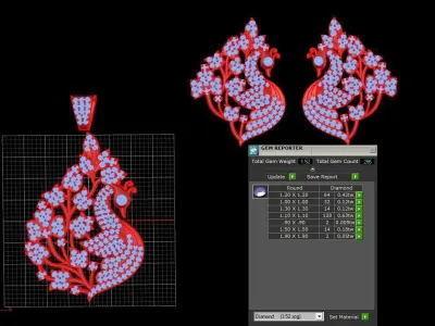 peacock pendant and earring 3D print model