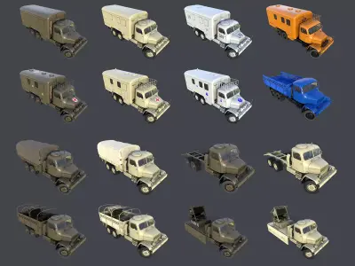 PV3S Military and Civilian Trucks 3D Model Pack