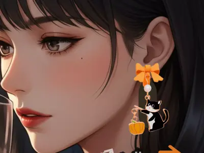 Earring Kitty fishing Pumpkin 3D model