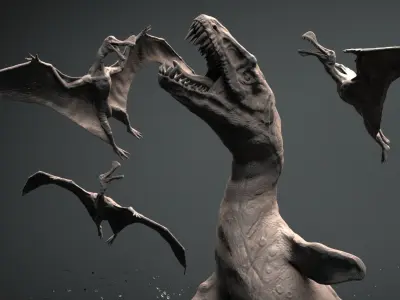 Mosasaurs VS Ornithoheirus High Poly Scene 3D model