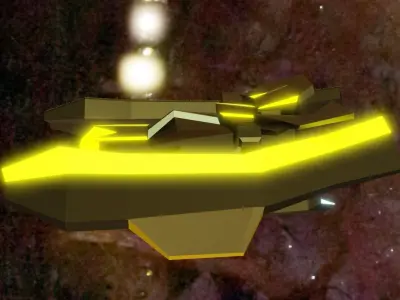 LowPoly SpaceShip flying in sky Low-poly 3D model
