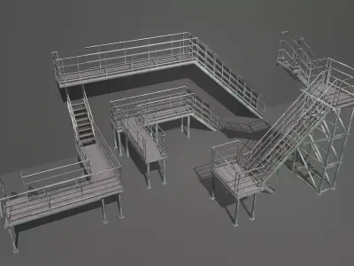 Industrial Stairs Modular  Low-poly 3D model