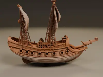 wooden ship 3D print model