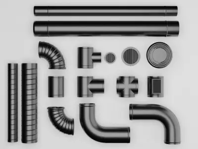 Black metal ventilation pipes 3D model