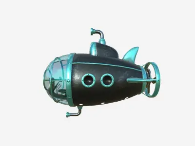 Submarine Cartoon A08 Blue Black - Sub Watercraft Vehicle Low-poly 3D model