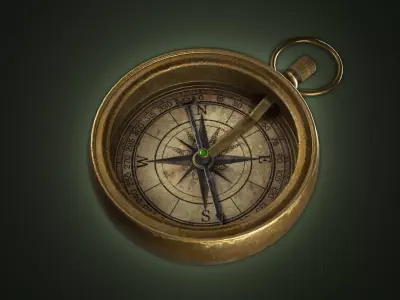Game Ready Aged Antique Brass Compass -  Low-poly 3D model