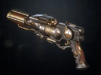 Steampunk Revolver Low-poly 3D model purchase