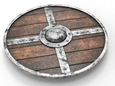 Wooden medieval round shield Low-poly 3D model