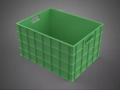 STANDARD SQUARE GREEN MODULAR UTILITY STORAGE PLASTIC CRATE BOX 3D model
