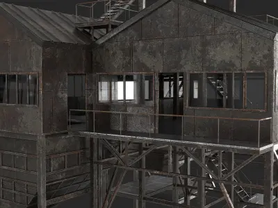 Old Rusty Industial Building Low-poly 3D model