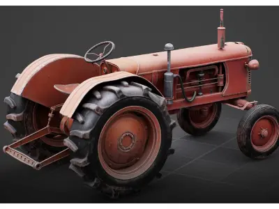 Vintage Rusty Red Farm Tractor prop 3D model