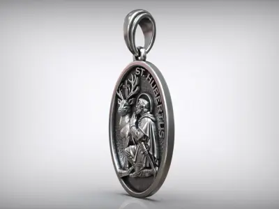 Saint Hubert Medal Pendant Christian Hunting Patron Medallion 3D print model