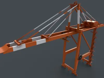 PBR Quayside Container Crane V2 - Orange Low-poly 3D model