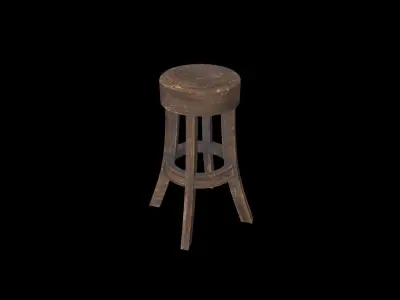 Wooden Stool Low-poly 3D model