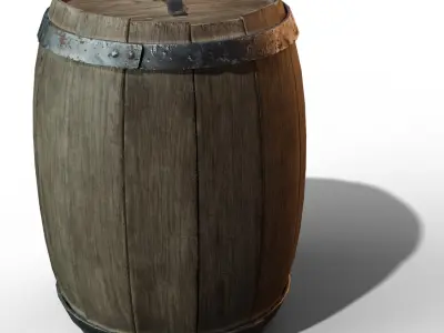 Wooden Barrel Low-poly 3D model 14