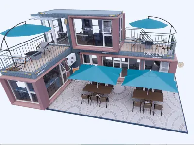 Modern Container Coffee Shop 3D Model Rooftop Terrace 3D model