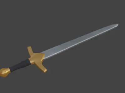iron sword with a golden hilt Low-poly 3D model
