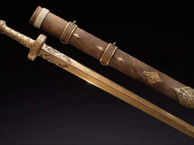 Viking style two-handed sword Hofand sword PBR Material model 3D model