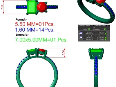 Emd And Round Stone Engagement Ring 3D print model