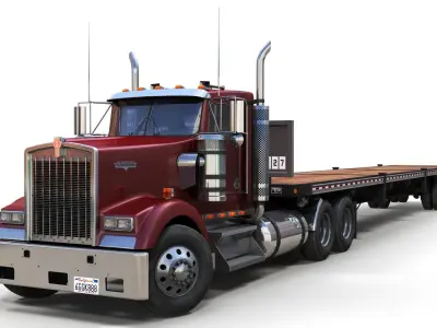 Kenworth  W900L flatbed trailer Low-poly 3D model