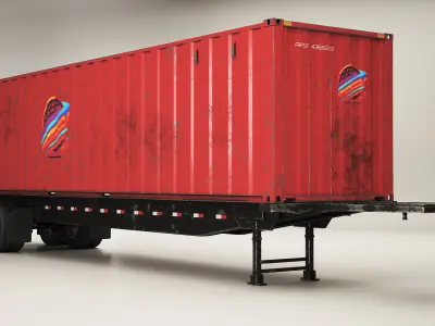 Used Old ISO Shipping Container Semi Trailer 3D model