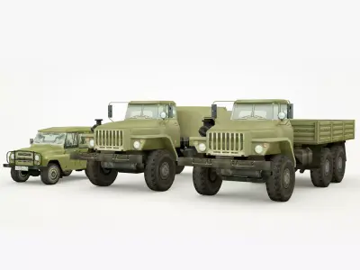 UAZ 469 and Ural 4320 lowpoly collection Low-poly 3D model