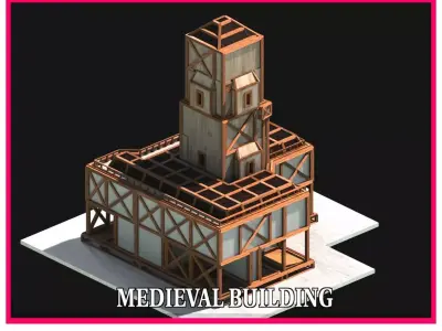Medieval Low Poly Building Castle Wooden Village Stone House 17 Low-poly 3D model