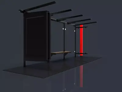 busstop bus stop with two benches and light 3D print model