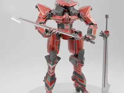 Simple robot wih simple sword 3D model