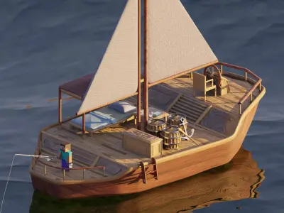 Wooden Boat Raft Free 3D model