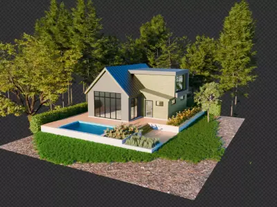 Modern Pool House - 3D Visualization Scene Low-poly 3D model