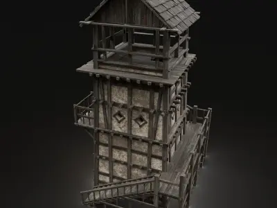 ENTERABLE AAA NEXT GEN MEDIEVAL CITY TOWN TOWER WATCHTOWER Low-poly 3D model