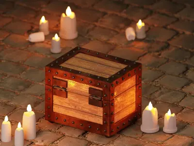 Chest Box and Candles Low-poly 3D model