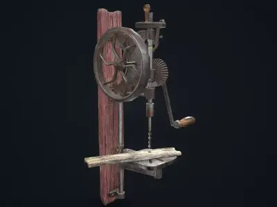 Driller machine with wooden handle Low-poly 3D model