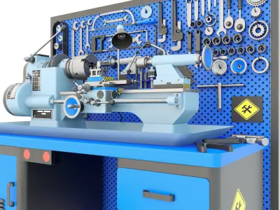 MN-80 Industrial lathe machine tool workbench and garage tools 3D model