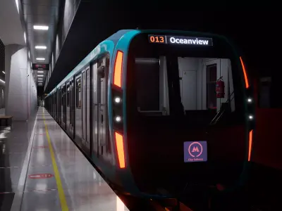 Subway Train Coral Blue UE5 and Blender Low-poly 3D model