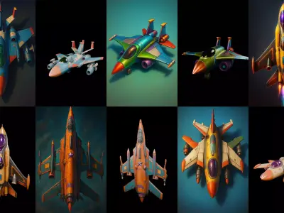 AirCraft bundle 10 pack 100 glb Low-poly 3D model