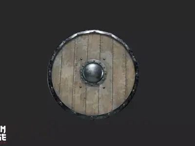 Wooden Medieval Shield Low-poly 3D model