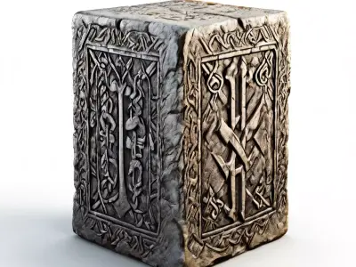 Ancient Rune Stone Cube Game Asset Low-poly 3D model