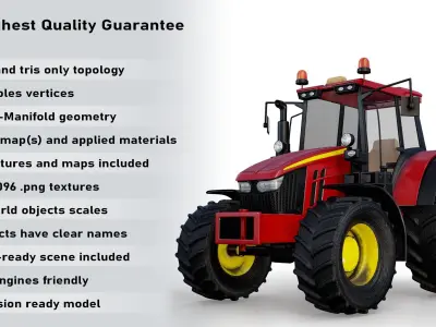 Modern Heavy Agriculture Tractor Red PBR Low-poly 3D model