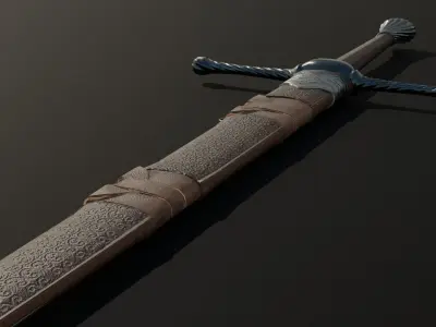 Bastard Sword Low-poly 3D model 2