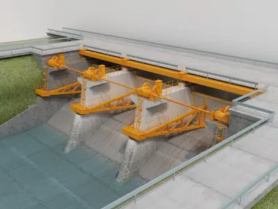 Dam 3D model with gate in middle of it 3D model