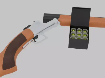 Break-Action Shotgun with Ammo Box - High-Quality 3D Model 3D model