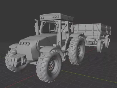 MTZ-82 Belarus Tractor with 2PTS-4 Trailer 3D print model