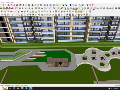Residential and Commercial building 3d model with park 3D model