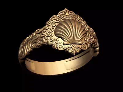 Shell Ornamante Signet Ring 3D print model